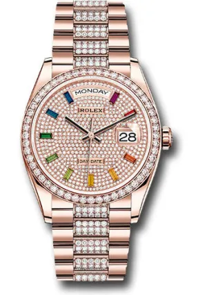   x Everose Gold Day-Date 36 Watch - Diamond Bezel - Diamond-Paved Rainbow Sapphire Dial - Diamond President Bracelet - 128345RBR dprsdp Day-Date Watches Affordable Day-Date Watch