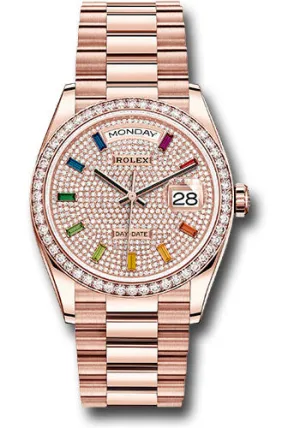   x Everose Gold Day-Date 36 Watch - Diamond Bezel - Diamond-Paved Rainbow Sapphire Dial - President Bracelet - 128345RBR dprsp Day-Date Watches Affordable Day-Date Watch