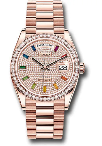   x Everose Gold Day-Date 36 Watch - Diamond Bezel - Diamond-Paved Rainbow Sapphire Dial - President Bracelet - 128345RBR dprsp Day-Date Watches Affordable Day-Date Watch