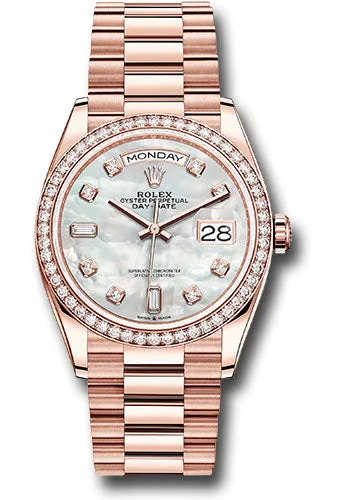  x Everose Gold Day-Date 36 Watch - Diamond Bezel - Mother-of-Pearl Diamond Dial - President Bracelet - 128345RBR mdp Day-Date Watches Affordable Day-Date Watch