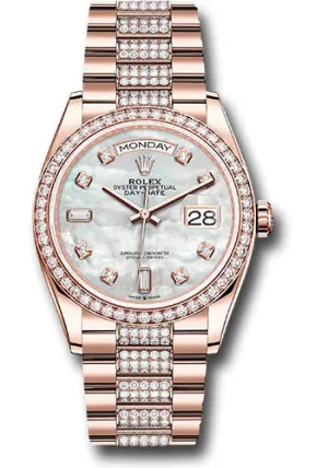   x Everose Gold Day-Date 36 Watch - Diamond Bezel - White Mother-Of-Pearl Diamond Dial - Diamond President Bracelet - 128345rbr mddp Day-Date Watches Affordable Day-Date Watch