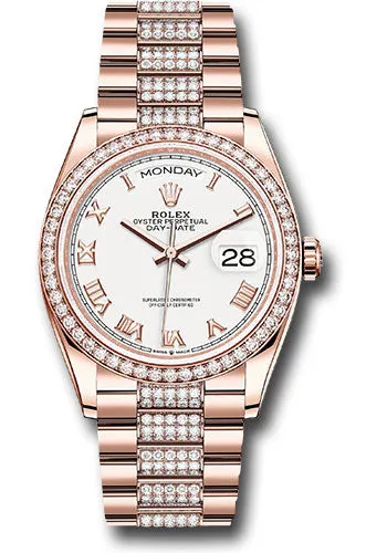   x Everose Gold Day-Date 36 Watch - Diamond Bezel - White Roman Dial - Diamond President Bracelet - 128345rbr wrdp Day-Date Watches Affordable Day-Date Watch