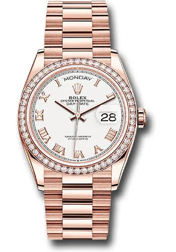   x Everose Gold Day-Date 36 Watch - Diamond Bezel - White Roman Dial - President Bracelet - 128345rbr wrp Day-Date Watches Affordable Day-Date Watch