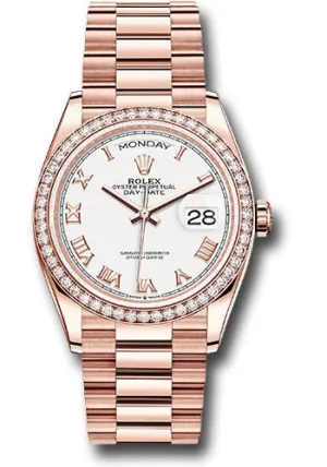   x Everose Gold Day-Date 36 Watch - Diamond Bezel - White Roman Dial - President Bracelet - 128345rbr wrp Day-Date Watches Affordable Day-Date Watch