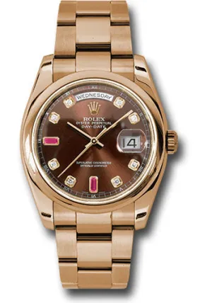  x Everose Gold Day-Date 36 Watch - Domed Bezel - Chocolate Diamond And Ruby Dial - Oyster Bracelet - 118205 chodro Day-Date Watches Affordable Day-Date Watch