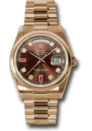   x Everose Gold Day-Date 36 Watch - Domed Bezel - Chocolate Diamond And Ruby Dial - President Bracelet - 118205 chodrp Day-Date Watches Affordable Day-Date Watch