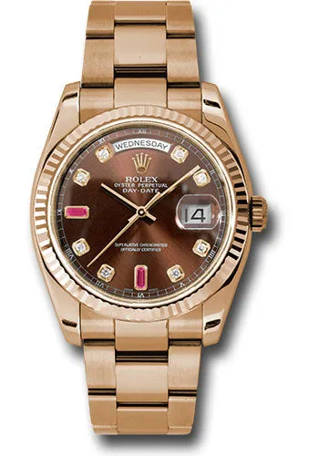   x Everose Gold Day-Date 36 Watch - Fluted Bezel - Chocolate Diamond And Ruby Dial - Oyster Bracelet - 118235 chodro Day-Date Watches Affordable Day-Date Watch
