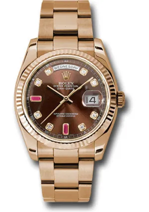   x Everose Gold Day-Date 36 Watch - Fluted Bezel - Chocolate Diamond And Ruby Dial - Oyster Bracelet - 118235 chodro Day-Date Watches Affordable Day-Date Watch