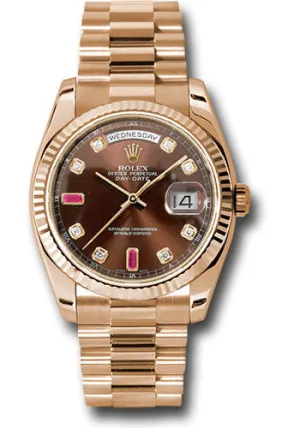   x Everose Gold Day-Date 36 Watch - Fluted Bezel - Chocolate Diamond And Ruby Dial - President Bracelet - 118235 chodrp Day-Date Watches Affordable Day-Date Watch