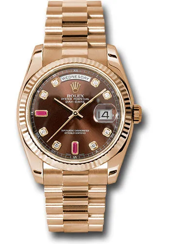   x Everose Gold Day-Date 36 Watch - Fluted Bezel - Chocolate Diamond And Ruby Dial - President Bracelet - 118235 chodrp Day-Date Watches Affordable Day-Date Watch