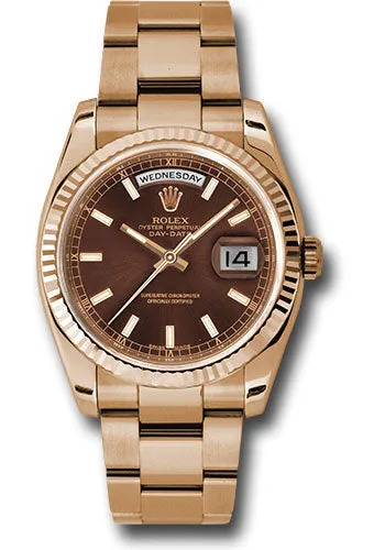   x Everose Gold Day-Date 36 Watch - Fluted Bezel - Chocolate Index Dial - Oyster Bracelet - 118235 choio Day-Date Watches Affordable Day-Date Watch