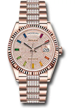   x Everose Gold Day-Date 36 Watch - Fluted Bezel - Diamond-Paved Dial - Diamond President Bracelet - 128235 dprsdp Day-Date Watches Affordable Day-Date Watch