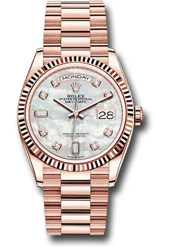   x Everose Gold Day-Date 36 Watch - Fluted Bezel - Mother-of-Pearl Diamond Dial - President Bracelet - 128235 mdp Day-Date Watches Affordable Day-Date Watch