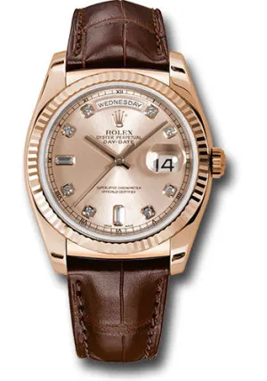   x Everose Gold Day-Date 36 Watch - Fluted Bezel - Pink Diamond Dial - Brown Leather - 118135 pdl Day-Date Watches Affordable Day-Date Watch