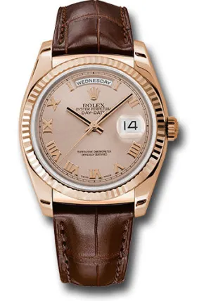   x Everose Gold Day-Date 36 Watch - Fluted Bezel - Pink Roman Dial - Brown Leather - 118135 prl Day-Date Watches Affordable Day-Date Watch