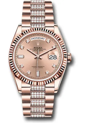   x Everose Gold Day-Date 36 Watch - Fluted Bezel - Ros Diamond Dial - Diamond President Bracelet - 128235 rsddp Day-Date Watches Affordable Day-Date Watch