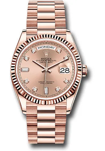   x Everose Gold Day-Date 36 Watch - Fluted Bezel - Ros Diamond Dial - President Bracelet - 128235 rodp Day-Date Watches Affordable Day-Date Watch