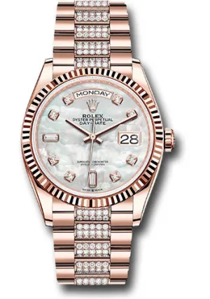   x Everose Gold Day-Date 36 Watch - Fluted Bezel - White Mother-Of-Pearl Diamond Dial - Diamond President Bracelet - 128235 mddp Day-Date Watches Affordable Day-Date Watch