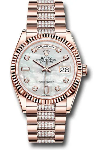  x Everose Gold Day-Date 36 Watch - Fluted Bezel - White Mother-Of-Pearl Diamond Dial - Diamond President Bracelet - 128235 mddp Day-Date Watches Affordable Day-Date Watch