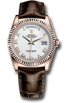   x Everose Gold Day-Date 36 Watch - Fluted Bezel - White Roman Dial - Brown Leather - 118135 wrbr Day-Date Watches Affordable Day-Date Watch