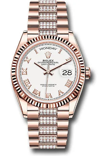   x Everose Gold Day-Date 36 Watch - Fluted Bezel - White Roman Dial - Diamond President Bracelet - 128235 wrdp Day-Date Watches Affordable Day-Date Watch
