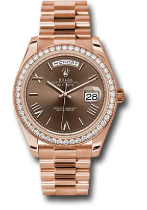   x Everose Gold Day-Date 40 Watch - Everose Gold Bezel - Chocolate Bevelled Roman Dial - President Bracelet - 228345RBR chorp Day-Date Watches Affordable Day-Date Watch