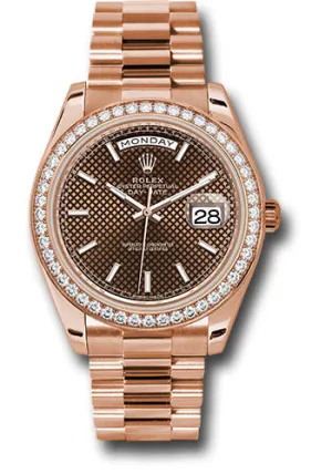   x Everose Gold Day-Date 40 Watch - Everose Gold Bezel - Chocolate Diagonal Motif Index Dial - President Bracelet - 228345RBR chodmip Day-Date Watches Affordable Day-Date Watch