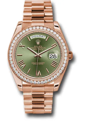   x Everose Gold Day-Date 40 Watch - Everose Gold Bezel - Olive Green Bevelled Roman Dial - President Bracelet - 228345RBR ogrp Day-Date Watches Affordable Day-Date Watch