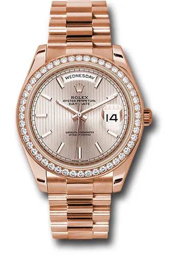   x Everose Gold Day-Date 40 Watch - Everose Gold Bezel - Sundust Strip Motif Index Dial - President Bracelet - 228345RBR sdsmip Day-Date Watches Affordable Day-Date Watch