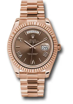   x Everose Gold Day-Date 40 Watch - Fluted Bezel - Chocolate Bevelled Roman Dial - President Bracelet - 228235 chorp Day-Date Watches Affordable Day-Date Watch