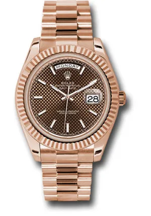  x Everose Gold Day-Date 40 Watch - Fluted Bezel - Chocolate Diagonal Motif Index Dial - President Bracelet - 228235 chodmip Day-Date Watches Affordable Day-Date Watch