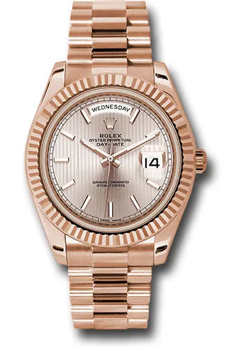   x Everose Gold Day-Date 40 Watch - Fluted Bezel - Sundust Strip Motif Index Dial - President Bracelet - 228235 sdsmip Day-Date Watches Affordable Day-Date Watch