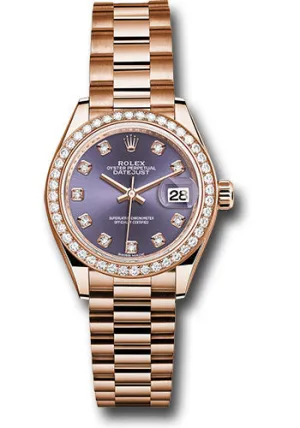   x Everose Gold Lady-Datejust 28 Watch - 44 Diamond Bezel - Aubergine Diamond Dial - President Bracelet - 279135RBR adp Datejust watch for sale   x Datejust watch