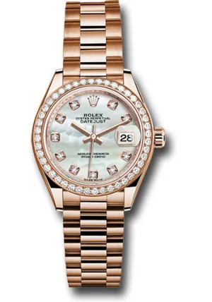   x Everose Gold Lady-Datejust 28 Watch - 44 Diamond Bezel - Mother-of-Pearl Diamond Dial - President Bracelet - 279135RBR mdp Datejust watch for sale   x Datejust watch