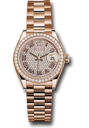   x Everose Gold Lady-Datejust 28 Watch - 44 Diamond Bezel - Sundust Roman Dial - President Bracelet - 279135RBR dprp Datejust watch for sale   x Datejust watch