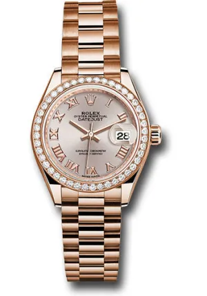   x Everose Gold Lady-Datejust 28 Watch - 44 Diamond Bezel - Sundust Roman Dial - President Bracelet - 279135RBR srp Datejust watch for sale   x Datejust watch