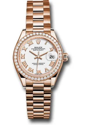   x Everose Gold Lady-Datejust 28 Watch - 44 Diamond Bezel - White Roman Dial - President Bracelet - 279135RBR wrp Datejust watch for sale   x Datejust watch