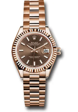   x Everose Gold Lady-Datejust 28 Watch - Fluted Bezel - Chocolate Index Dial - President Bracelet - 279175 choip Datejust watch for sale   x Datejust watch