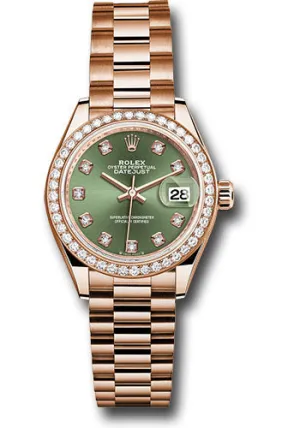   x Everose Gold Lady-Datejust Watch - Diamond Bezel - Olive Green Diamond 6 Dial - President Bracelet - 279135rbr ogdp Datejust watch for sale   x Datejust watch