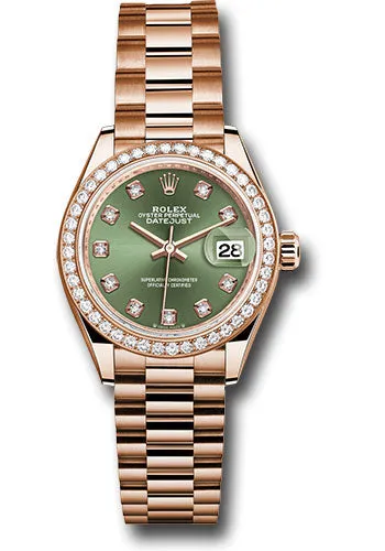  x Everose Gold Lady-Datejust Watch - Diamond Bezel - Olive Green Diamond 6 Dial - President Bracelet - 279135rbr ogdp Datejust watch for sale   x Datejust watch