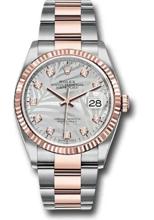   x Everose   sor Datejust 36 Watch - Fluted Bezel - Silver Palm Motif Diamond Dial - Oyster Bracelet - 126231 spmdo Datejust watch for sale   x Datejust watch