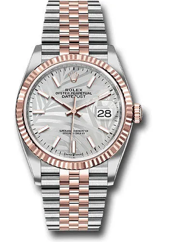   x Everose   sor Datejust 36 Watch - Fluted Bezel - Silver Palm Motif Index Dial - Jubilee Bracelet - 126231 spmij Datejust watch for sale   x Datejust watch
