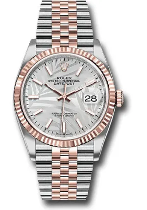   x Everose   sor Datejust 36 Watch - Fluted Bezel - Silver Palm Motif Index Dial - Jubilee Bracelet - 126231 spmij Datejust watch for sale   x Datejust watch