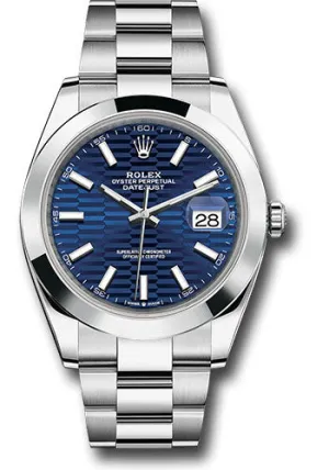  x Oystersteel Datejust 41 Watch - Smooth Bezel - Bright Blue Fluted Motif Index Dial - Oyster Bracelet - 126300 blflmio Datejust watch for sale   x Datejust watch