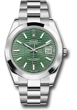   x Oystersteel Datejust 41 Watch - Smooth Bezel - Mint Green Fluted Motif Index Dial - Oyster Bracelet - 126300 mgflmio Datejust watch for sale   x Datejust watch