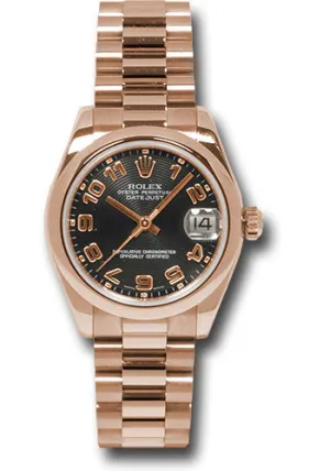  x Pink Gold Datejust 31 Watch - Domed Bezel - Black Arabic Dial - President Bracelet 178245 bkap Datejust watch for sale   x Datejust watch