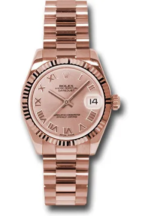   x Pink Gold Datejust 31 Watch - Fluted Bezel - Pink Champagne Roman Dial - President Bracelet 178275 prp Datejust watch for sale   x Datejust watch