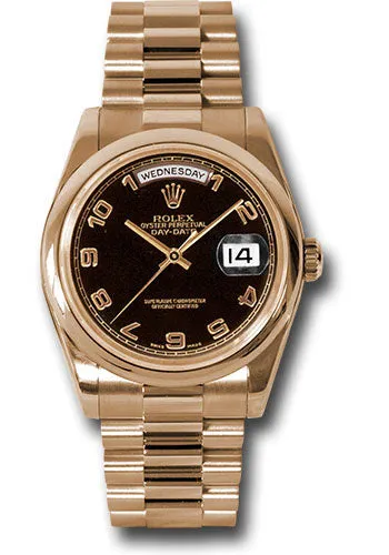   x Pink Gold Day-Date 36 Watch - Domed Bezel - Black Arabic Dial - President Bracelet - 118205 bkap Day-Date Watches Affordable Day-Date Watch