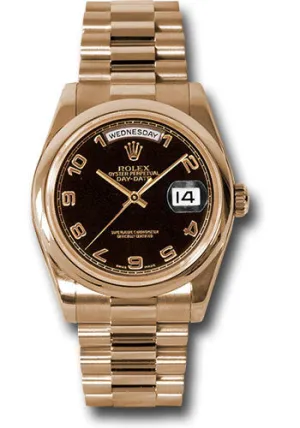   x Pink Gold Day-Date 36 Watch - Domed Bezel - Black Arabic Dial - President Bracelet - 118205 bkap Day-Date Watches Affordable Day-Date Watch