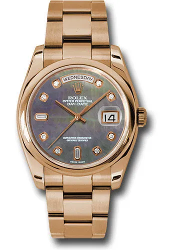   x Pink Gold Day-Date 36 Watch - Domed Bezel - Dark Mother-Of-Pearl Diamond Dial - Oyster Bracelet - 118205 dkmdo Day-Date Watches Affordable Day-Date Watch
